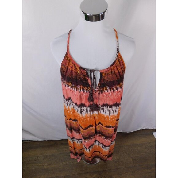 Mlle Gabrielle Dress Womens 1X Orange Boho Maxi Sleeveless Tassel Tie Dye Print - Picture 2 of 12